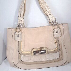 Coach Kristin Chalk‎ Handbag Purse Tote Spectator zip top 16810 ivory beige READ